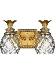 Pineapple Double Bath Sconce With Clear Optic Glass in Burnished Brass.